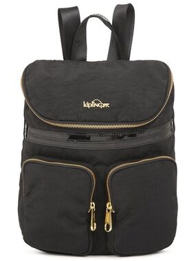Kipling mini Black Nylon Backpack with Gold Zippers